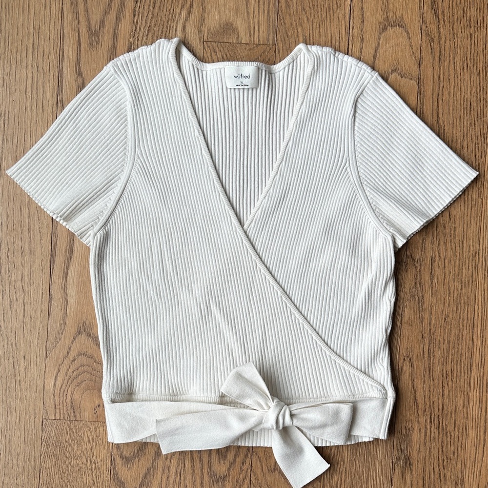 Aritzia Wilfred Ribbed Wrap Top – Cream – Size XL